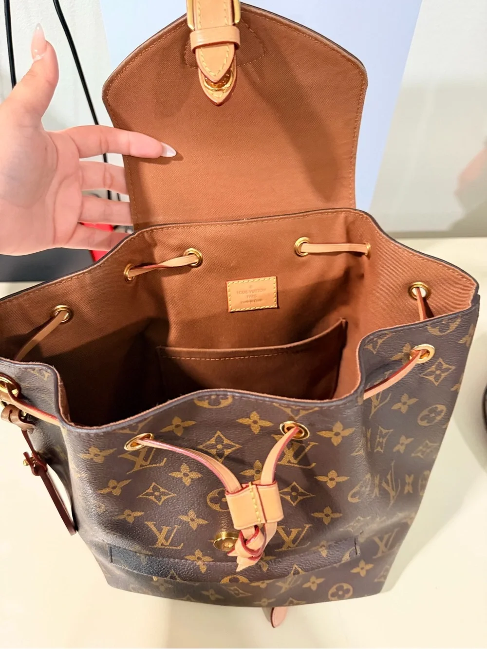 Louis Vuitton montsouris Brown Monogram Canvas Small Backpack with Vachetta Trim